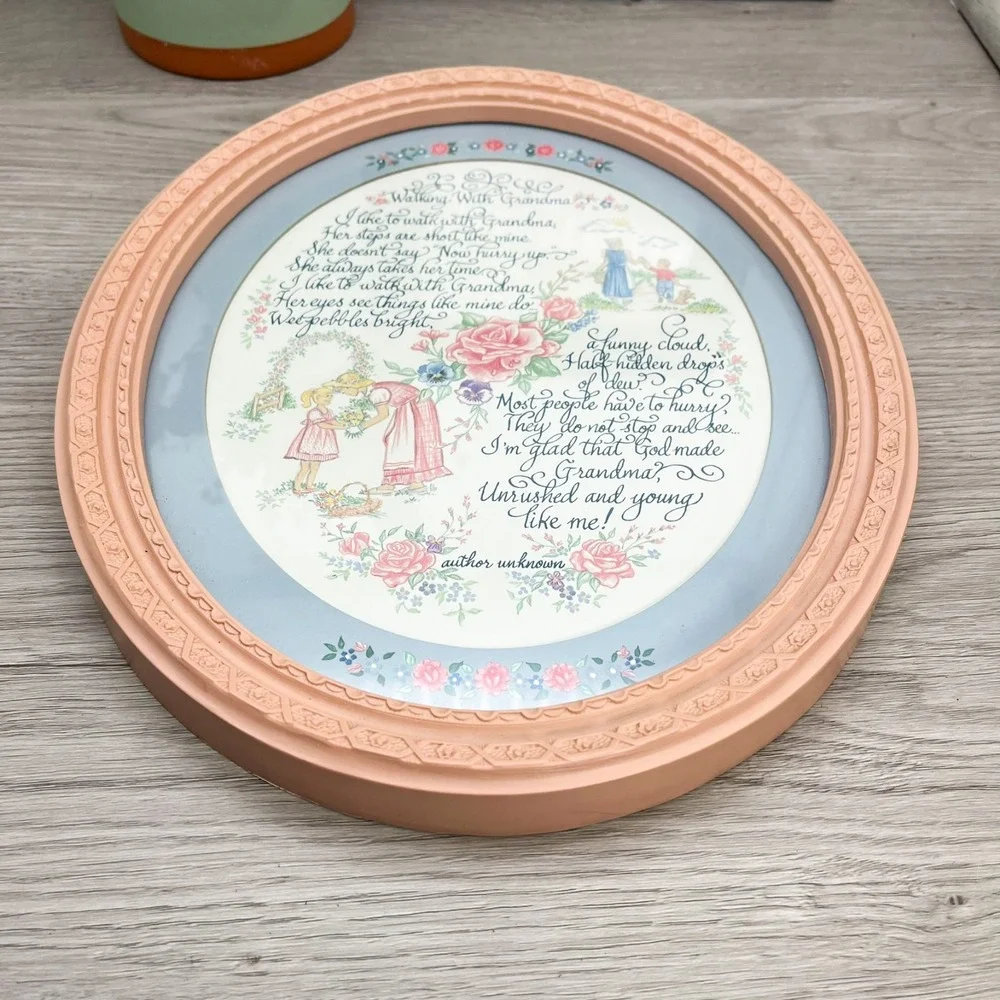 Home Interiors Walking With Grandma Oval Picture Poem Homco Vintage 11x13.5